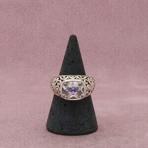 sterling silver faceted clear cz cocktail ring size 7.75